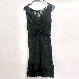 Kathy Kemp black lace V-neck dress with ruffle details